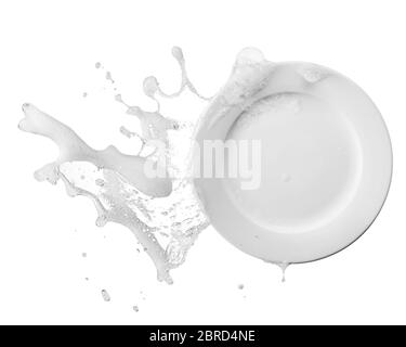 Wasser mit Seife und Seifenblasen auf Platte spritzt Stockfoto