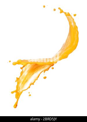 Orangensaft-Splash isoliert auf weißem Hintergrund Stockfoto