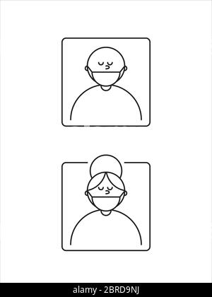 Mann und Frau in Maskensymbol. Covid-19 Stock Vektor