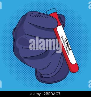 Hand hält ein Reagenzglas. Covid-19 Stock Vektor