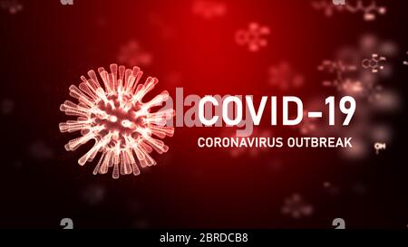 3D Rendering Wireframe-Virus für Covid-19 Coronavirus Outbreak-Konzept, mit chemischem Strukturhintergrund, 3D-Medizin des schwimmenden Influenzavirus ce Stockfoto
