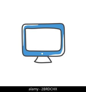 Monitor Doodle Symbol, Computer-Display Hand gezeichnete Vektor-Illustration isoliert auf weißem Hintergrund. Stock Vektor