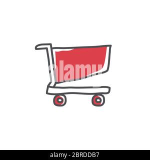 Warenkorb Doodle Icon, Shop Hand gezeichnete Vektor-Illustration auf weißem Hintergrund. Stock Vektor