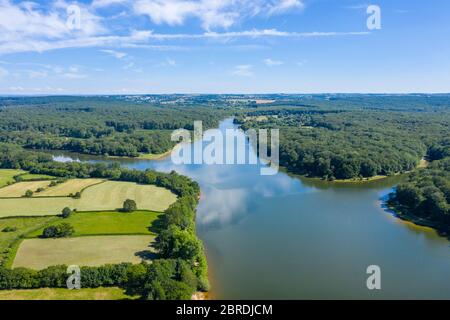 Frankreich, Allier, Bourbonnais, Troncais-Wald, Isle et Bardais, Pirot-Teich (Luftaufnahme) // Frankreich, Allier (03), Bourbonnais, forêt de Tronçais, Isle-e Stockfoto