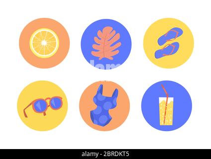 Vektor Kreis Icons Kollektion mit verschiedenen Sommer Themen-Elemente. Stock Vektor