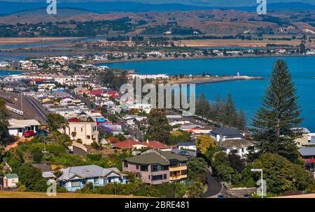 Ahuriri District, Blick vom Bluff Hill Lookout, in Napier, Hawke's Bay Region, North Island, Neuseeland Stockfoto