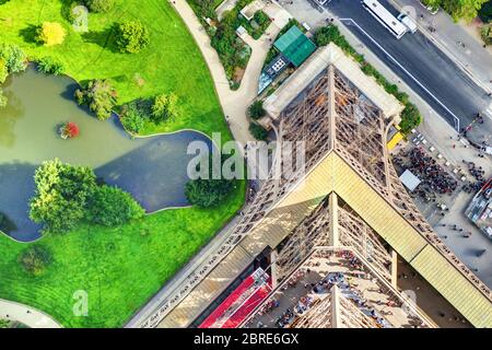 Draufsicht vom Eiffelturm in Paris, Frankreich Stockfoto