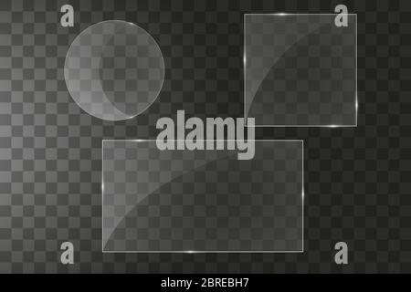 Glasplatten sind installiert. Vektor Glas Banner auf einen transparenten Hintergrund. Glas. Glasmalereien. Farbe frames. Stock Vektor