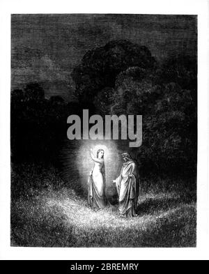 Aus der Göttlichen Komödie des italienischen Dichters Dante Alighieri aus dem 14. Jahrhundert. 1860 Kunstwerk des französischen Künstlers Gustave Dore und gestochen von Stephane Pannemaker, aus 'The Vision of Hell' (1868), Carys englische Übersetzung des Inferno. Dante schrieb sein episches Gedicht "Divina Commedia" (die Göttliche Komödie) zwischen 1308 und seinem Tod 1321. Es besteht aus 14,233 Zeilen und ist in drei Teile (Inferno, Purgatorio und Paradiso) unterteilt und gilt als das größte literarische Werk der italienischen Sprache und ein Meisterwerk der Welt. Es ist ein umfassender Überblick über mittelalterliche Theologie, Literatur und Denken. Die neue nicht Stockfoto