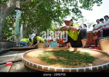 Nanjing, Chinas Provinz Jiangsu. Mai 2020. Teilnehmer nehmen an einem Yuhua Tee-Rührwettbewerb in Nanjing, Ostchinesische Provinz Jiangsu, am 21. Mai 2020 Teil. Nanjing veranstaltete am Donnerstag einen Yuhua-Tee-Rührwettbewerb, der den ersten internationalen Tee-Tag auszeichnete. Kredit: Ji Chunpeng/Xinhua/Alamy Live News Stockfoto