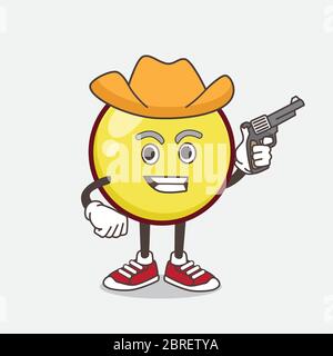 Eine Illustration von Yellow Ball Emoticon Cartoon Maskottchen Charakter Holding Gewehr Stock Vektor