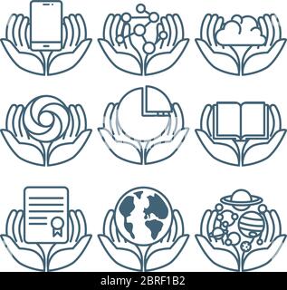 Pflege Teilen Angebot Konzept Symbol im minimalistischen Stil Teil 3 gesetzt Stock Vektor