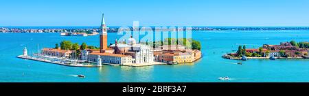 Skyline von Venedig, Italien. Insel San Giorgio Maggiore in der venezianischen Lagune. Luftaufnahme der Marine Venedig Stadt. Schöne Landschaft von Venedig in s Stockfoto