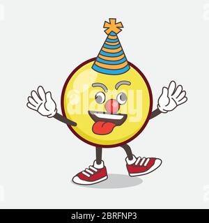 Eine Illustration von Yellow Emoticon Cartoon Maskottchen Charakter als lustige Clown Stock Vektor