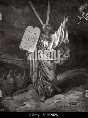 Zehn Gebote; Moses vom Berg Sinai, Alte Testament, von Gustave Doré, 1863 Stockfoto