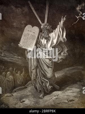 Zehn Gebote; Moses vom Berg Sinai, Alte Testament, von Gustave Doré, 1863 Stockfoto