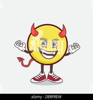 Eine Illustration von Yellow Emoticon Cartoon Maskottchen Charakter als roter Teufel mit Hörnern und Schwanz Stock Vektor