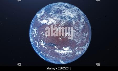 3D-Rendering des Prozesses der Terraforming Mars. Das stufenweise Auftreten der Atmosphäre und Wolken als Folge der Menschlichkeit Kolonisierung des roten p Stockfoto