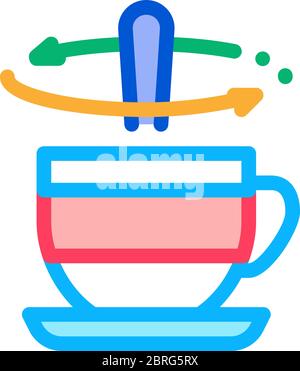 Rührlöffel in Tasse Tee Symbol Vektor Umriss Illustration Stock Vektor