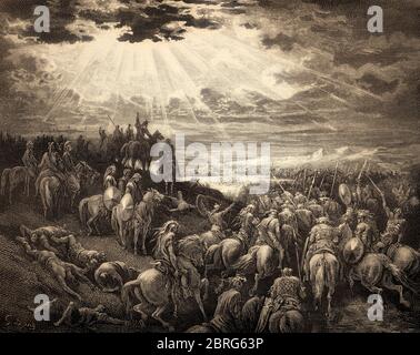 Joshua kommandiert die Sonne still zu stehen, Alte Testament, von Gustave Doré, 1863 Stockfoto