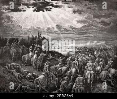 Joshua kommandiert die Sonne still zu stehen, Alte Testament, von Gustave Doré, 1863 Stockfoto