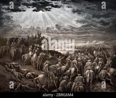 Joshua kommandiert die Sonne still zu stehen, Alte Testament, von Gustave Doré, 1863 Stockfoto