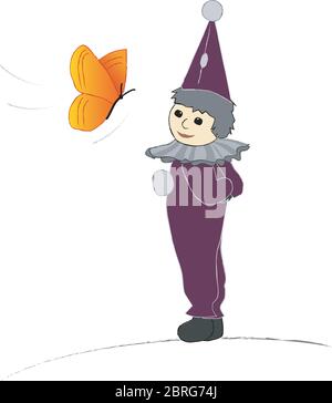 Illustration eines niedlichen lila Clowns mit einem Hut Stock Vektor