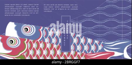 Orientalisch japanischen Stil abstraktes Muster Hintergrund Design traditionelle koinobori Fisch Flagge und Kurve Welle Punkt Linie Hintergrund Stock Vektor