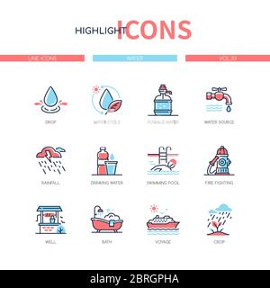 Wasserbedingungen - Symbole für Liniendesign gesetzt Stock Vektor