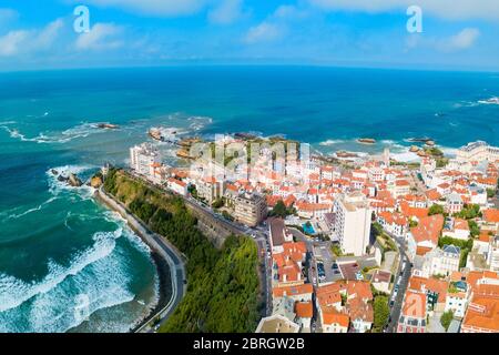 Biarritz Antenne Panoramablick. Biarritz ist eine Stadt am Golf von Biskaya an der Atlantikküste in Frankreich. Stockfoto