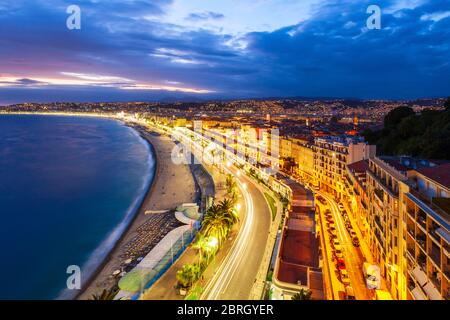 Schöne Antenne Panoramablick. Nizza ist eine Stadt an der Französischen Riviera und an der Cote d'Azur in Frankreich. Stockfoto