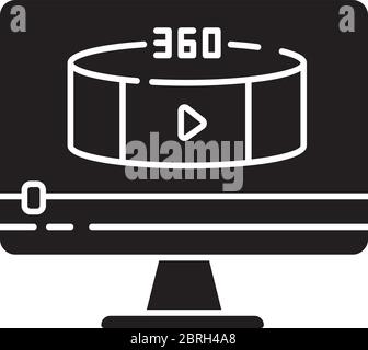 360-Grad-Ansicht Video schwarz Glyphe Symbol Stock Vektor