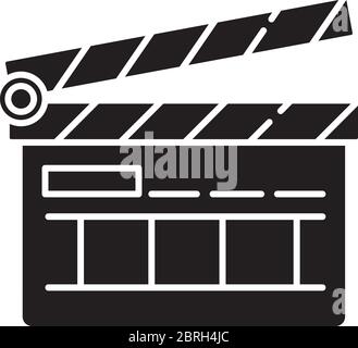 Schwarzes Glyph-Symbol auf der Clapperboard-Karte Stock Vektor