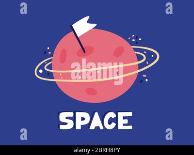 Handgezeichneter Planet mit Orbit Doodle. Flache Cartoon Stil Symbol. Dekorationselement isoliert auf weißem Hintergrund. Flaches Design. Vektor. Stock Vektor