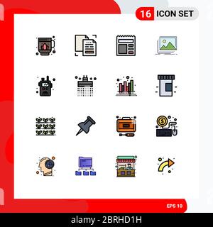 Set von 16 modernen UI-Symbole Symbole Symbole Zeichen für Polizei Radio, Natur, Dokument, Landschaft, Galerie editierbar Creative Vector Design-Elemente Stock Vektor