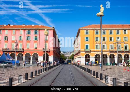 Nizza, Frankreich - 27 SEPTEMBER 2018: Place Massena Square in Nizza, Côte d'Azur in Frankreich Stockfoto