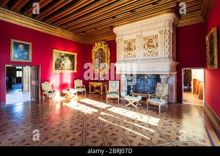 CHENONCEAU, Frankreich - 14. SEPTEMBER 2018: Chateau de Chenonceau Innenraum, französischen Schloss in der Nähe von Chenonceaux Dorf, Tal der Loire in Frankreich Stockfoto