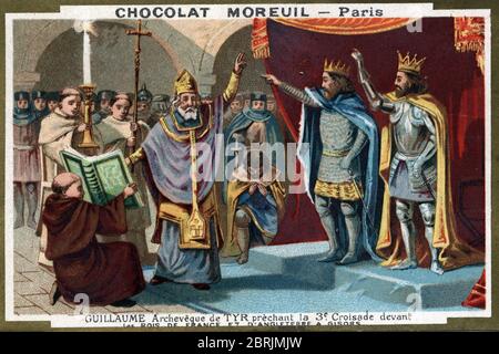 'Repräsentation von Guillaume de Tyr (1130-1184) prechant une nouvelle croisade aupres du roi de France Philippe Auguste et du roi d'Angleterre Henri I. Stockfoto