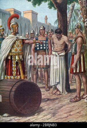 Antiquite romaine, Premiere guerre punique (264-241 avant JC) : le supplice d'Attilius Regulus de retour a Carthage vers 251 avant JC (erster punischer Krieg Stockfoto