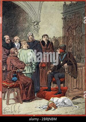 „Le roi Louis XII de France (1462-1515) Recevant les Bourgeois de Paris dans le parloir aux Bourgeois, Premier Hotel de ville de paris le 26/11/1514“ Stockfoto