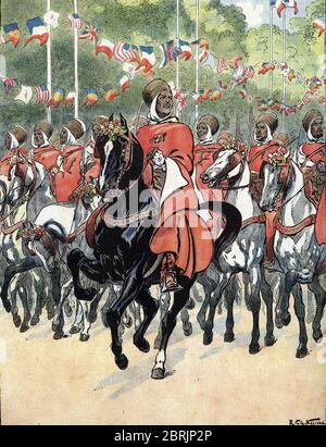 Premiere guerre mondiale : le defile de la victoire sur l'Avenue des Champs-Elysees a Paris le 14/07/1919 : les spahis, Regiment de Cavalerie africain Stockfoto