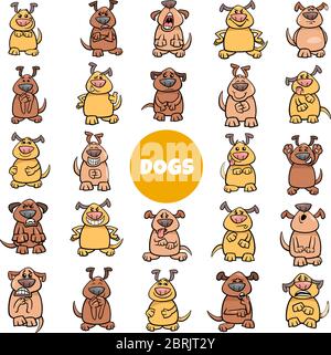 Cartoon Illustration von Hund Charaktere Emotionen und Moods Big Set Stock Vektor