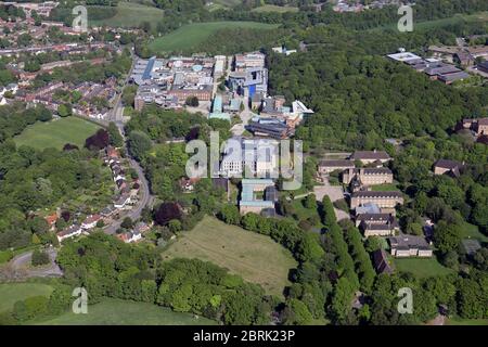 Luftaufnahme der Durham University, zeigt St Mary's College und die Abteilungen für Geographie, Wissenschaft, Informatik und Mathematik. Bow Durham School. Stockfoto