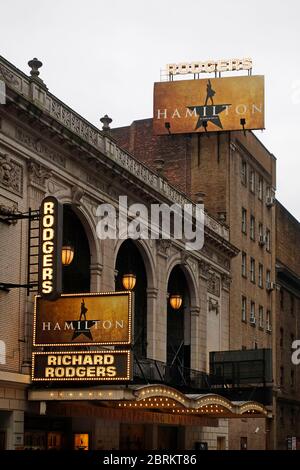 Hamilton Play Schild am Broadway NYC Stockfoto