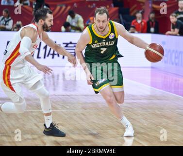 Joe Ingles (Australien) gegen Spanien. FIBA Basketball Wm China 2019, Halbfinale Stockfoto