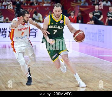 Joe Ingles (Australien) gegen Spanien. FIBA Basketball Wm China 2019, Halbfinale Stockfoto