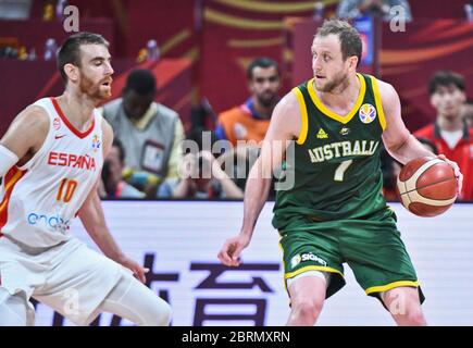 Joe Ingles (Australien) gegen Spanien. FIBA Basketball Wm China 2019, Halbfinale Stockfoto