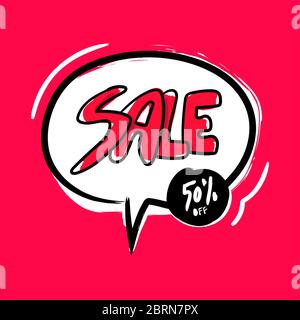 50 % Rabatt. Aufkleber für Social Media Inhalte. Hand gezeichnet Blase Pop Art Comic-Stil Banner. Stock Vektor