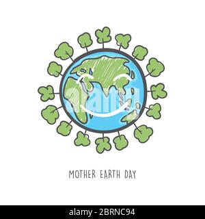 Hand gezeichnet Mutter Erde Tag. Ökologische Pflege und umweltfreundliches Konzept. Stock Vektor