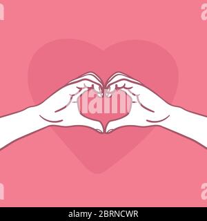 Hand Geste Herz wie glücklich Valentinstag. Hände machen Herz Zeichen. Stock Vektor